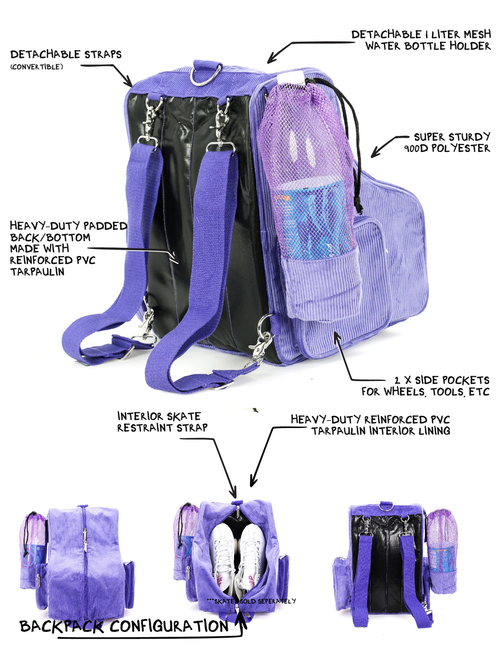 Fydelity Freewheelin' Roller Skate Backpack Bag (Multiple Colors)
