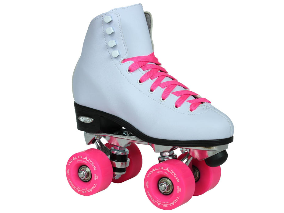 Epic Classic White & Pink Quad Roller Skates