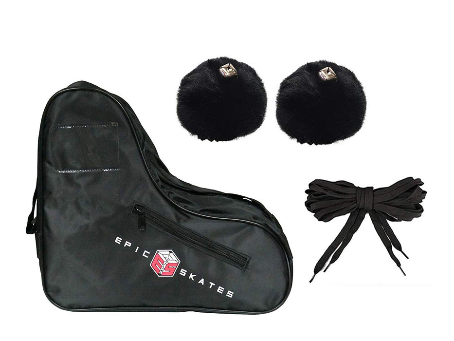 Epic Black Roller Skate Accessory 3 Pc. Bundle w/Bag, Laces, Pompoms